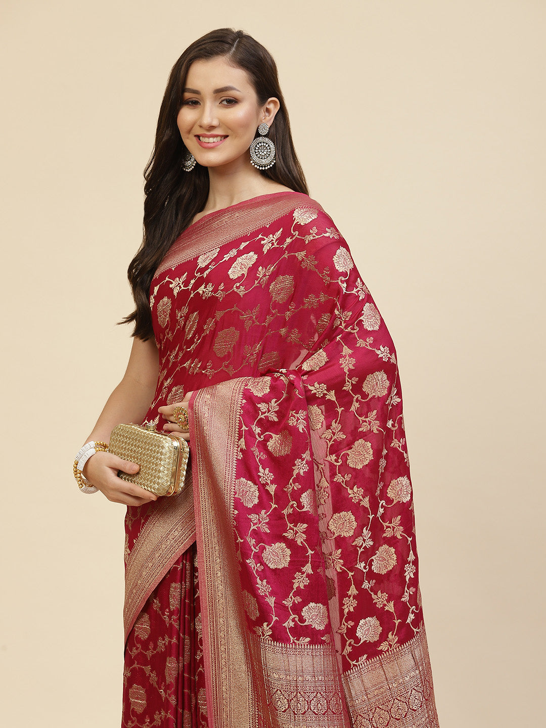 Floral Zari Jaal Georgette Woven Saree