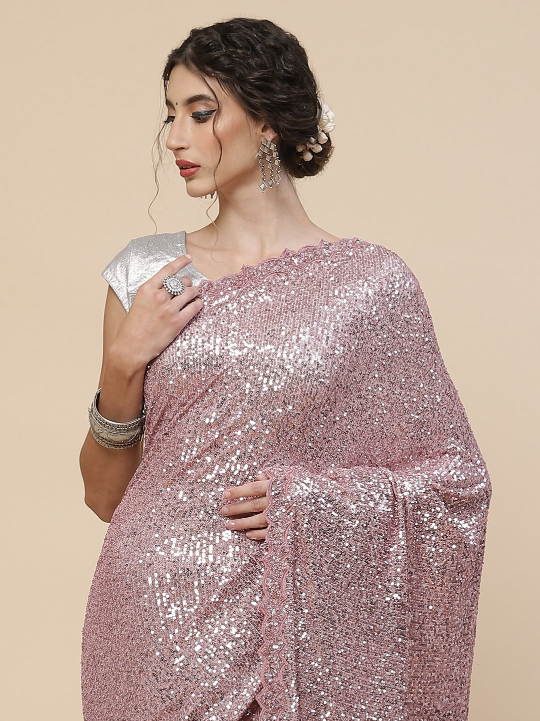 Embroidered Sequence Net Saree