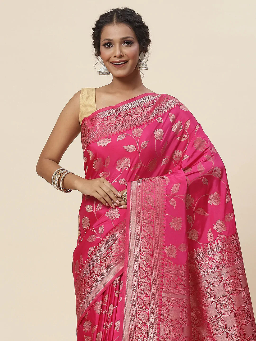 Floral Zari Jaal Handloom Woven Saree