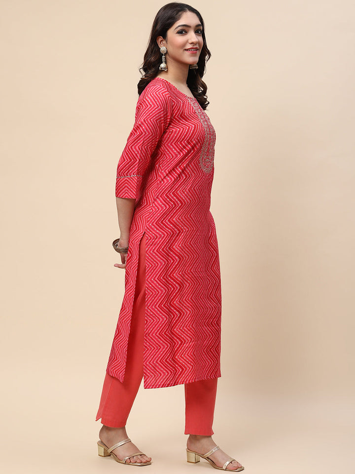 Printed &amp; Sequin Embroidered Muslin Kurta