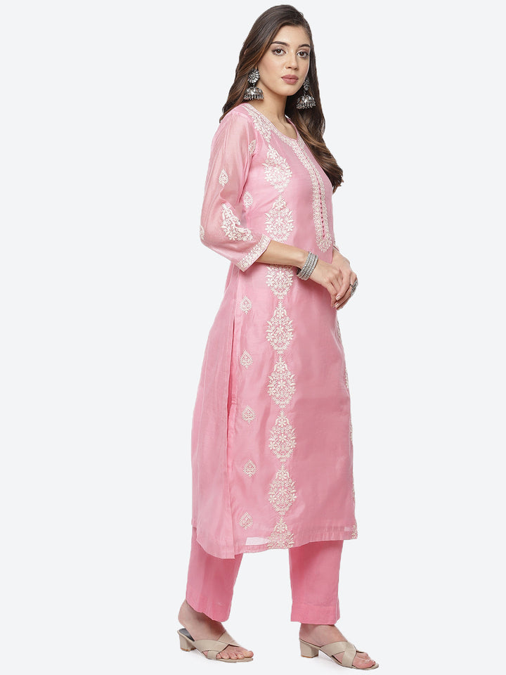 Resham Booti Cotton Stitched Salwar Kameez With Embroidered Chanderi Dupatta