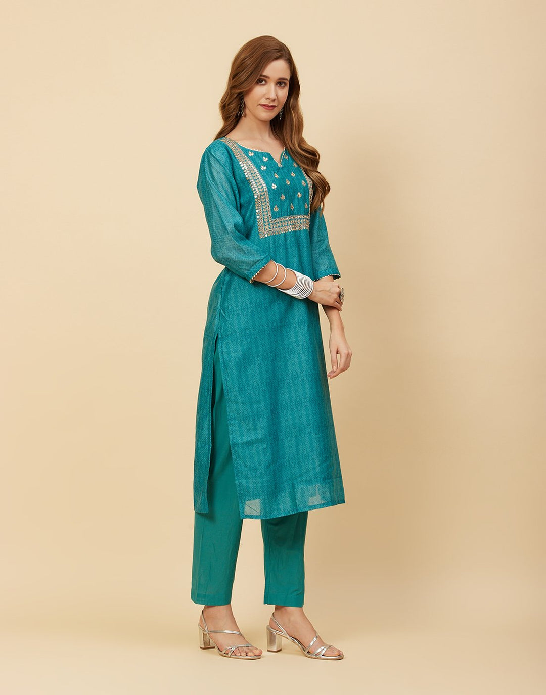 Embroidered Chanderi Kurti With Pant