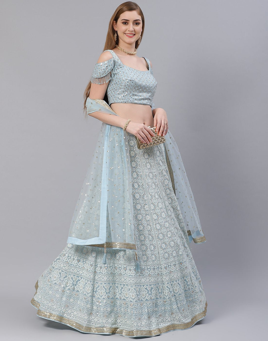 Georgette Lehenga With Short Off Shoulder Choli