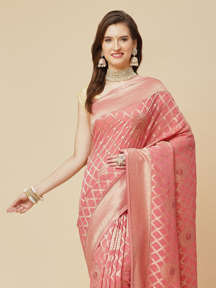 Zari Jaal Stone Art Georgette Plain Saree