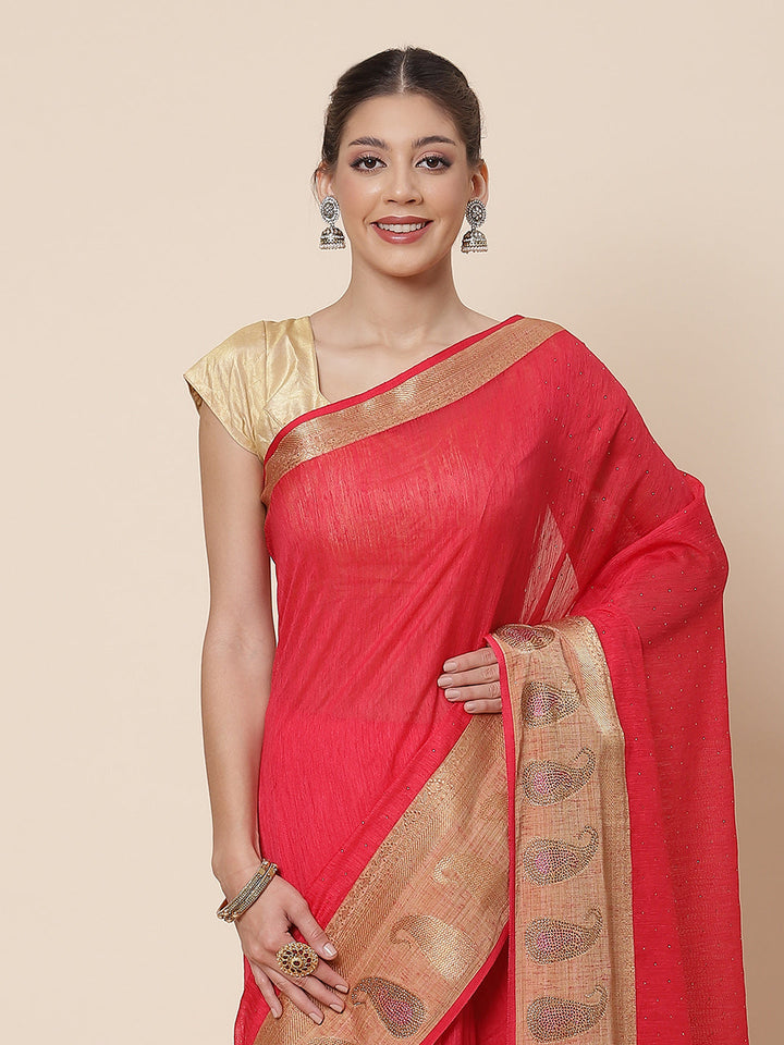 Stone Work Art Handloom Woven Saree