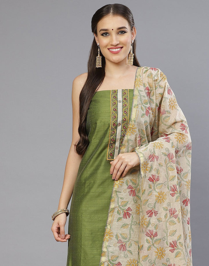 Chanderi Embroidered Suit Piece with fancy dupatta