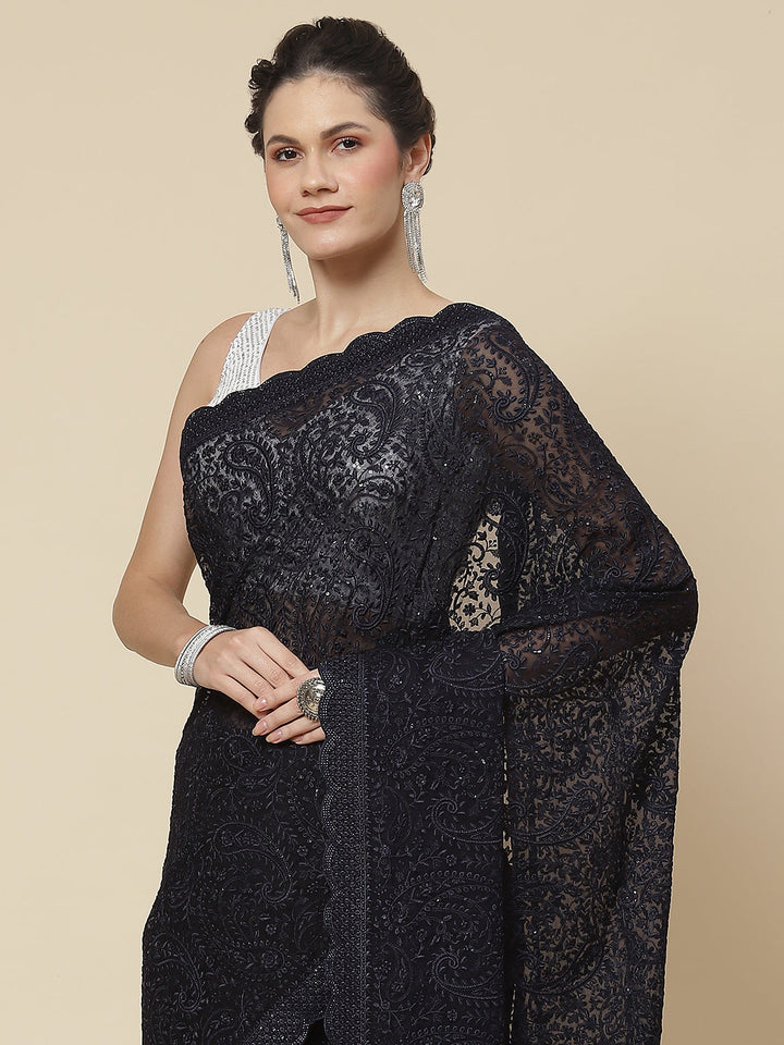 Resham Jaal Embroidered Chiffon Saree