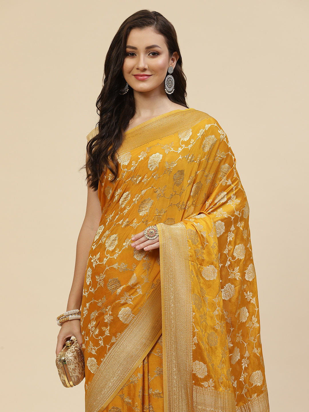 Floral Zari Jaal Georgette Woven Saree