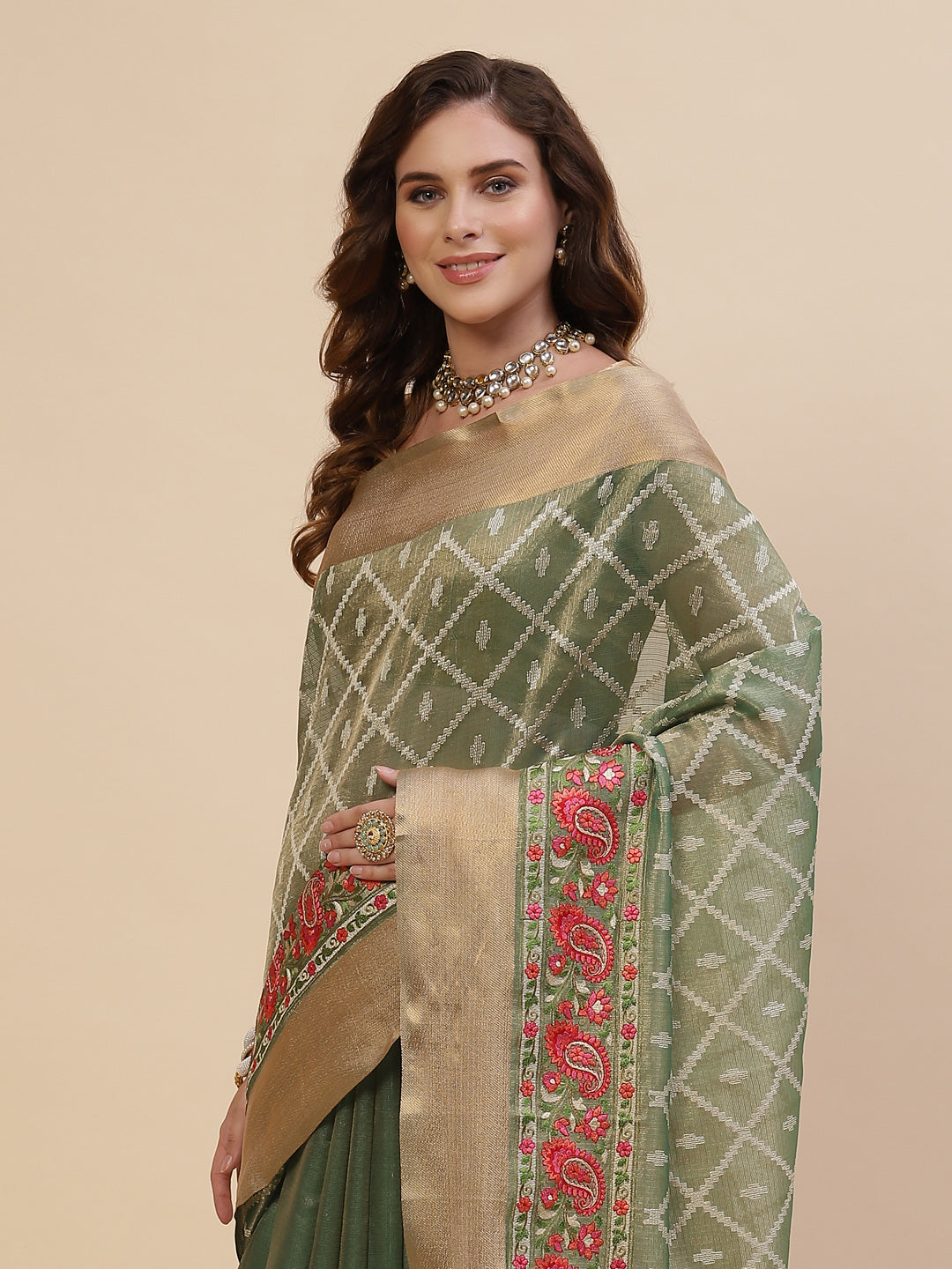 Resham Jaal Cotton Embroidered Saree
