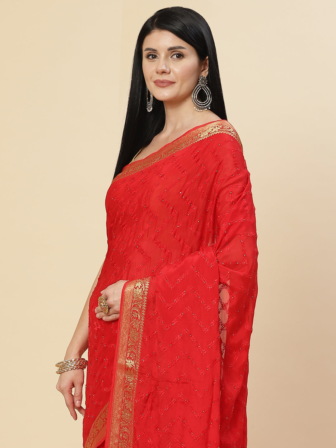 Embroidered Crepe Saree