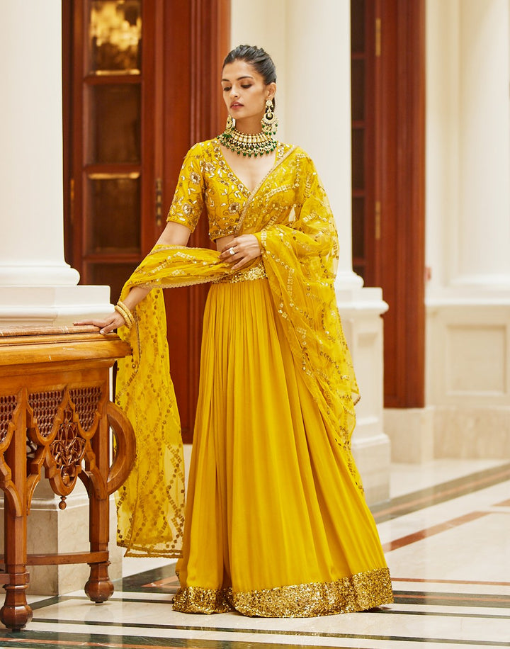 Sequence Embroidered Georgette Lehenga With Blouse And Net Dupatta