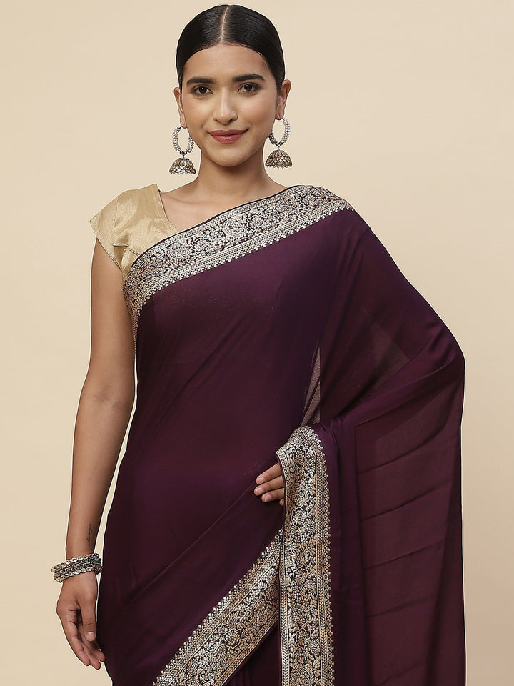 Zari Border Crepe Plain Saree