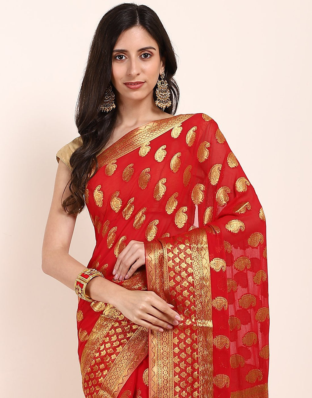 MBZ Meena Bazaar-Art Chiffon Saree with Border Booti