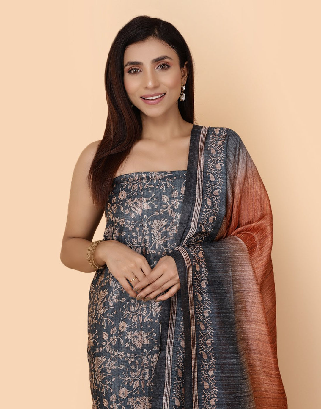 Printed Chanderi Suit Piece With Art Silk Dupatta