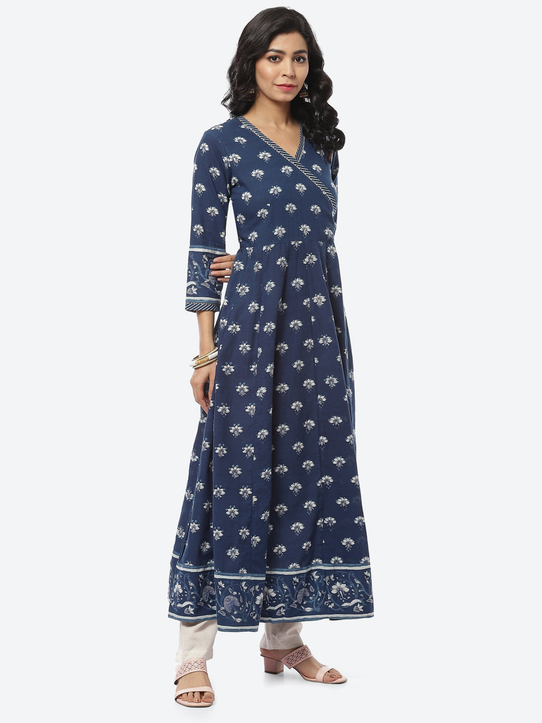 Floral Printed Cotton Angrakha Kurti