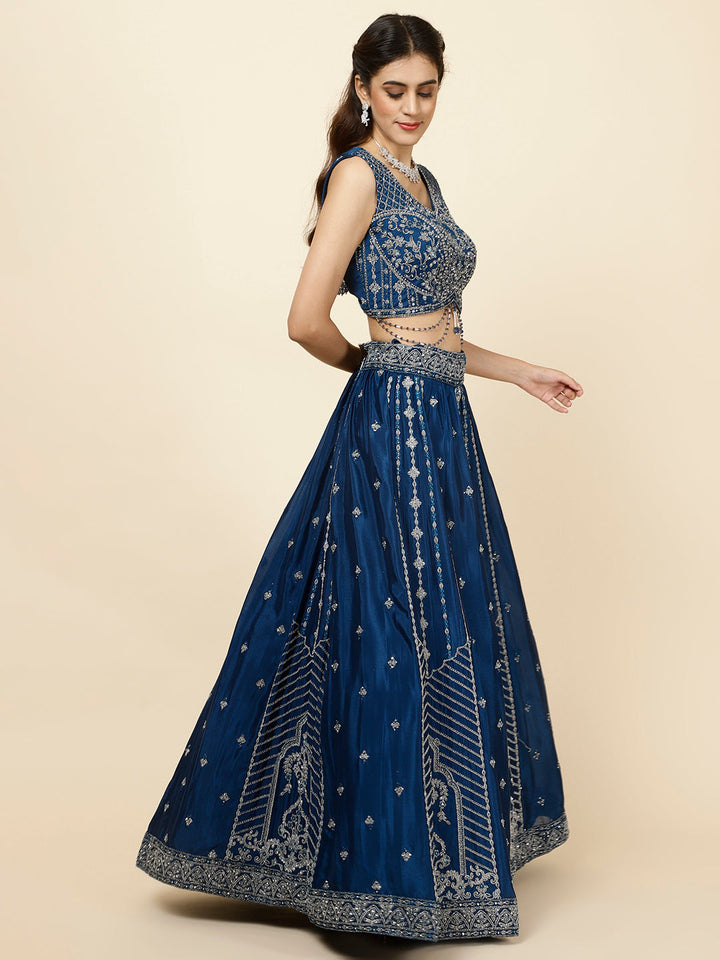 Embroidered Crepe Choli With Lehenga &amp; Dupatta