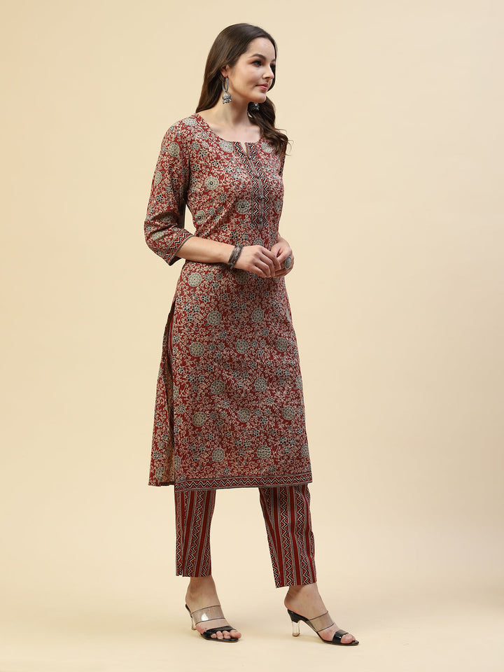 Printed Cotton Kurta With Pant &amp; Cotton Dupatta