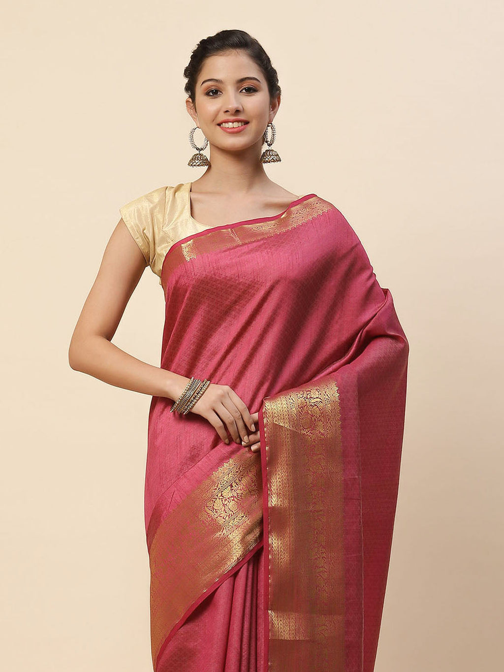 Plain Zari Border Art Handloom Woven Saree