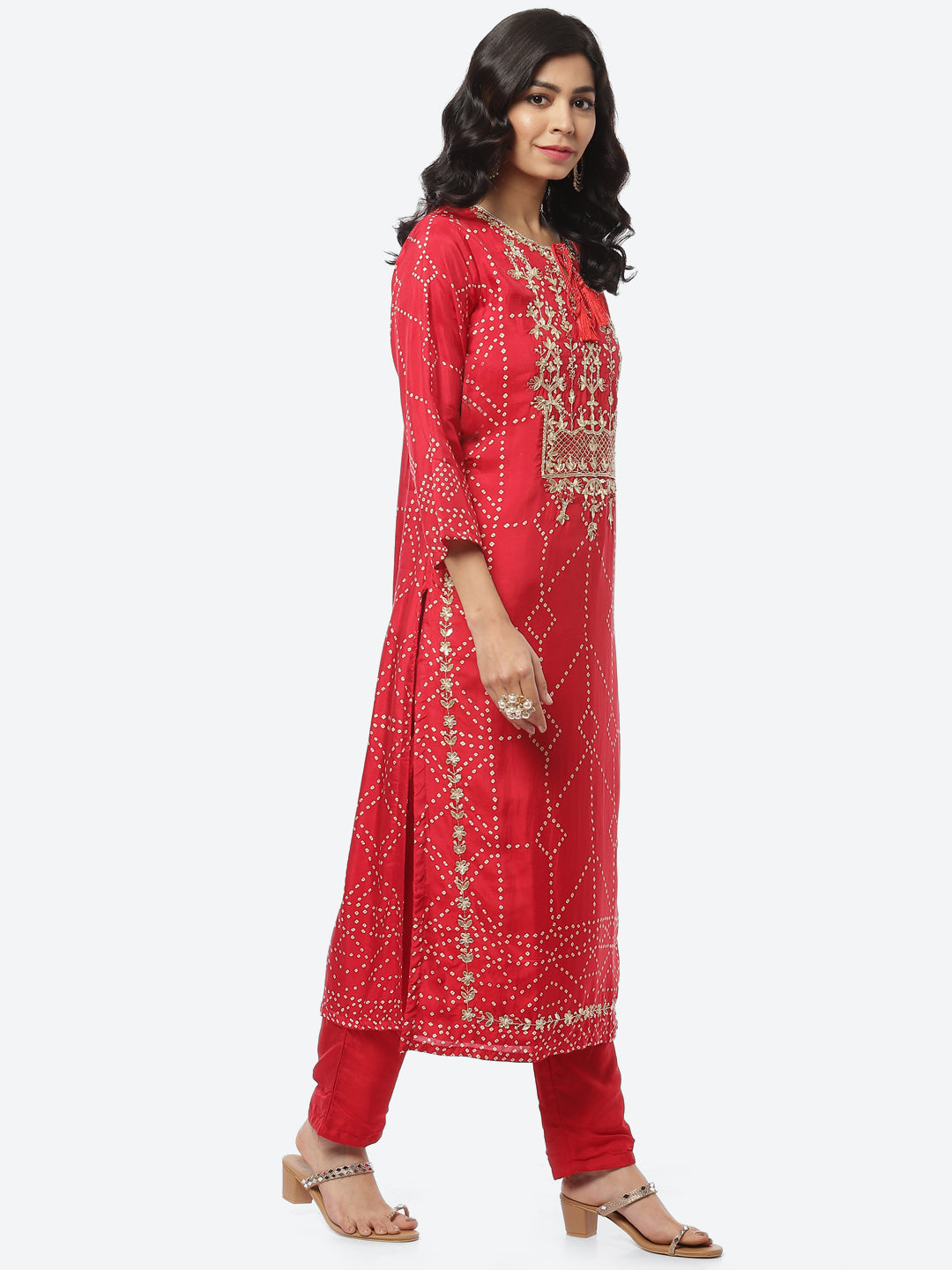 Gota Work Art Handloom Stitched Salwar Kameez With Chiffon Dupatta