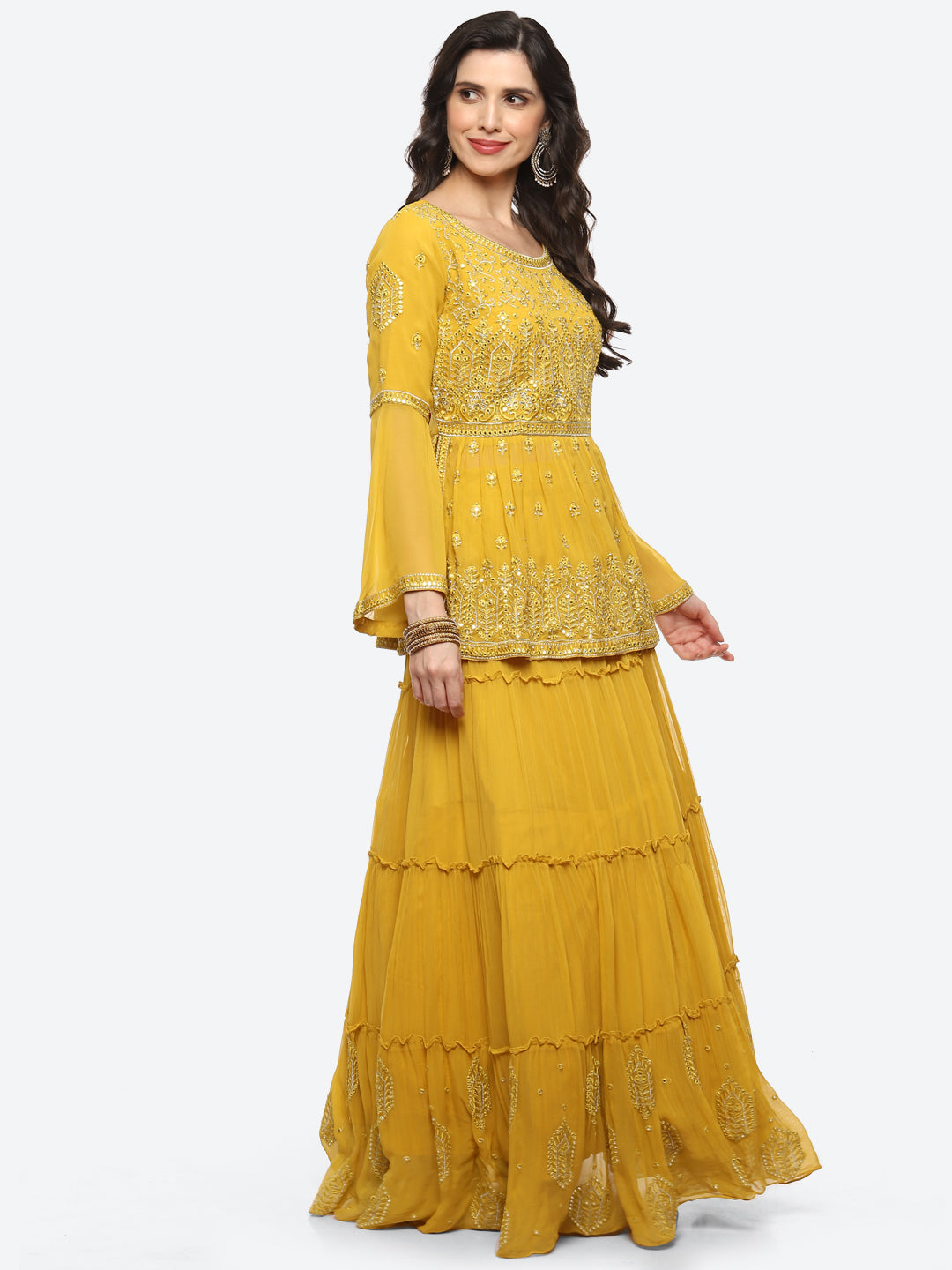 Resham Jaal Georgette Choli With Lehenga &amp; Net Dupatta
