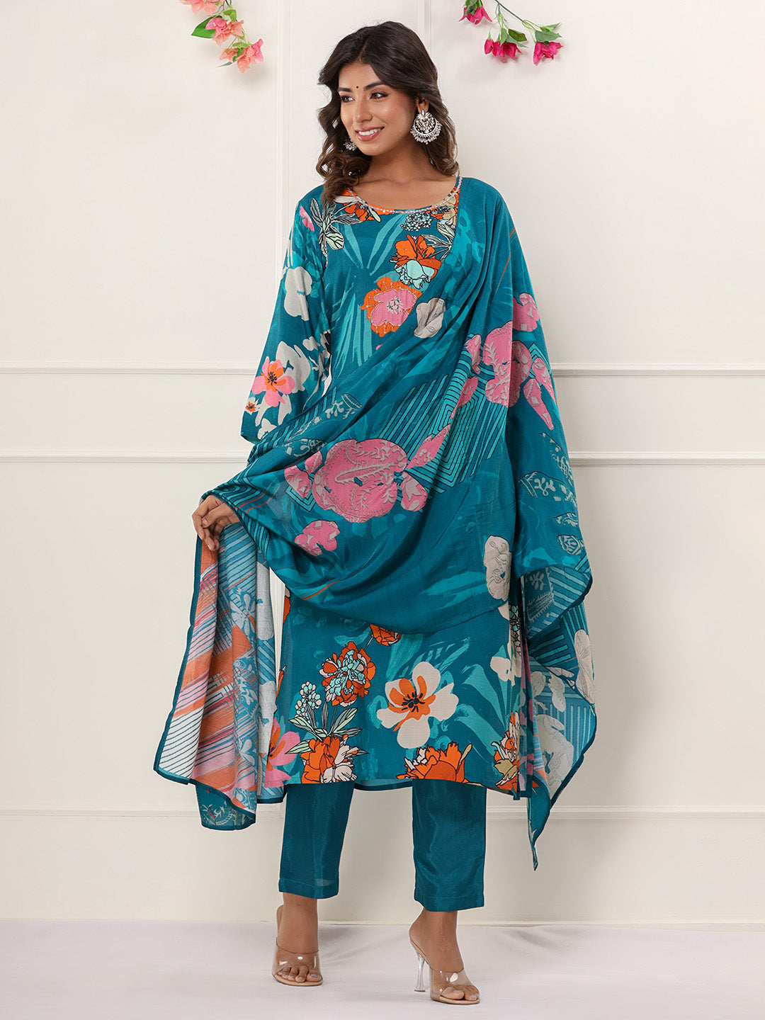 Digital Printed Muslin Kurta With &amp; Dupatta