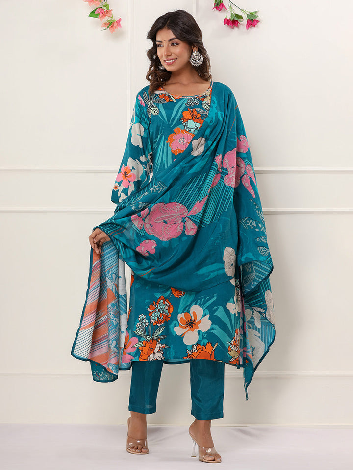 Digital Printed Muslin Kurta With &amp; Dupatta