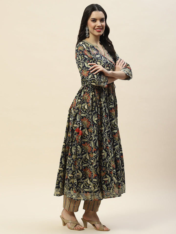 Printed Cotton Anarkali Kurta With Pants