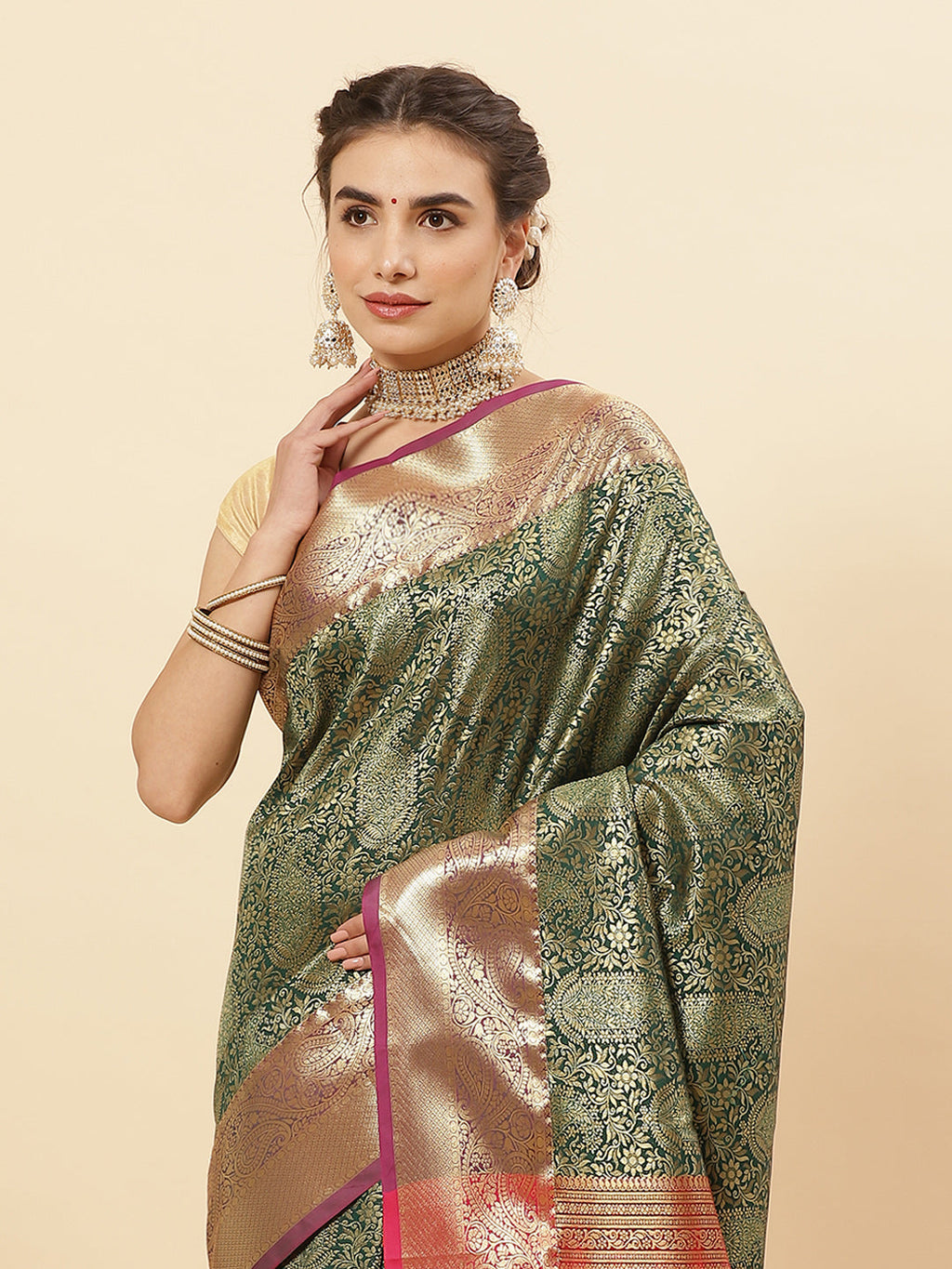 Art Handloom Saree with Brocade Zari Jaal Border