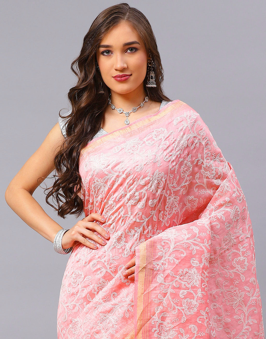 Cotton Linen Embroidery Saree