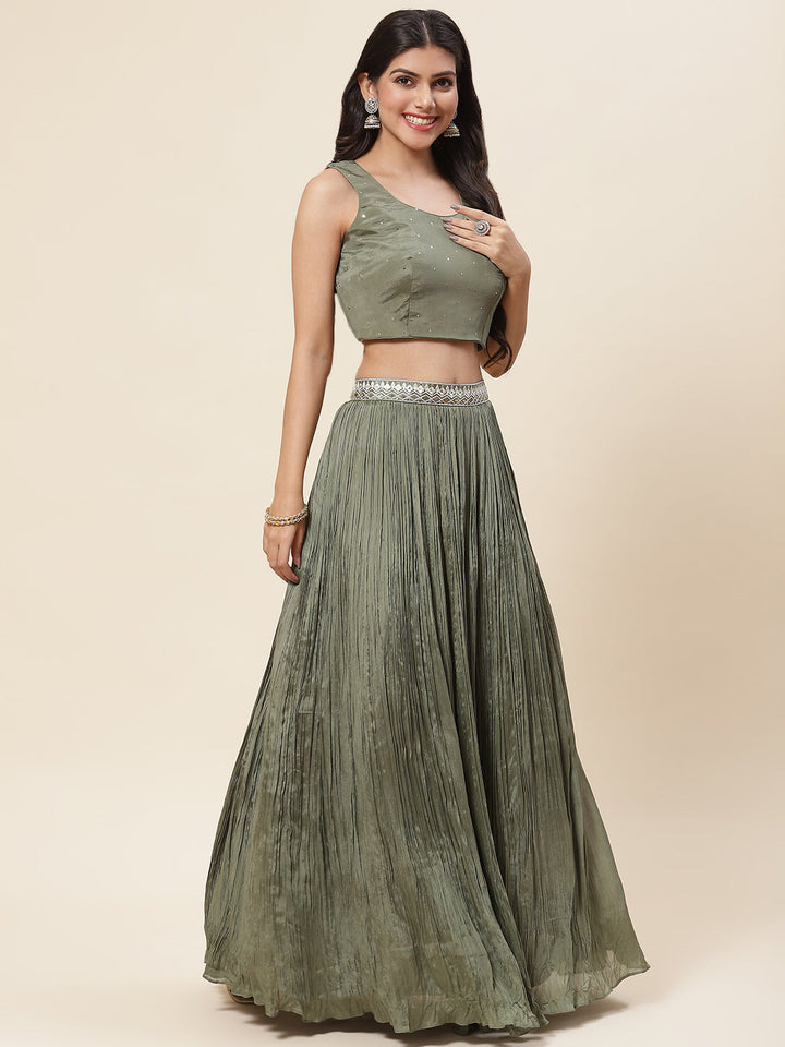 Resham Embroidered Crepe Choli With Lehenga &amp; Jacket