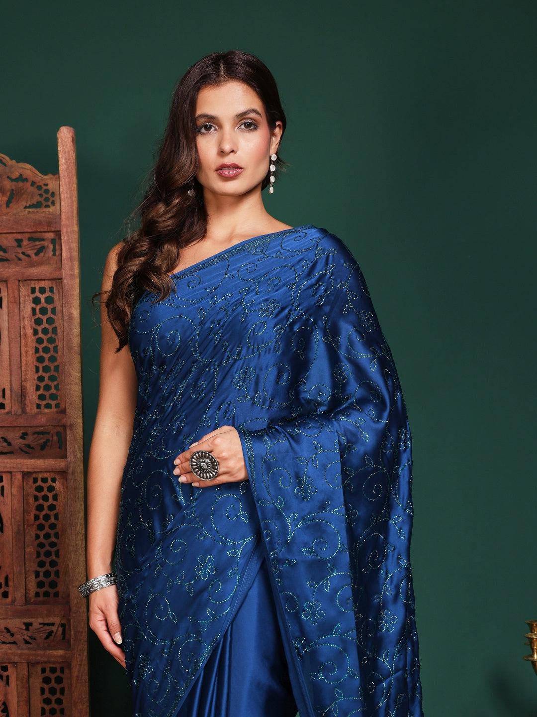 Embroidered Satin Saree