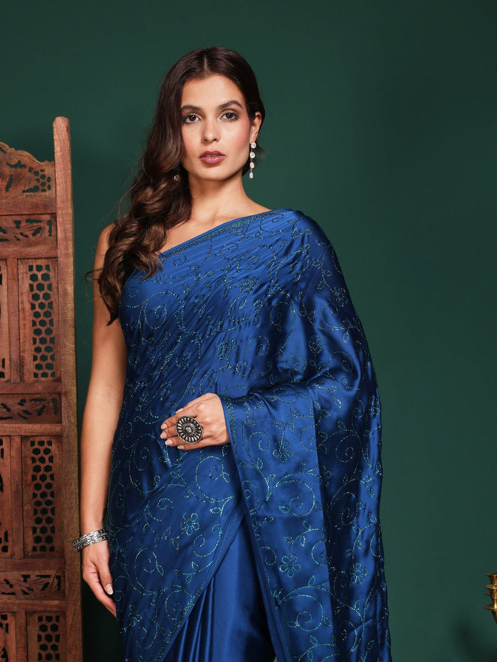 Embroidered Satin Saree