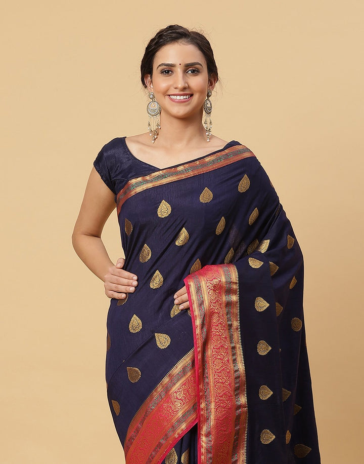Woven Art Handloom Saree With Zari Booti Border