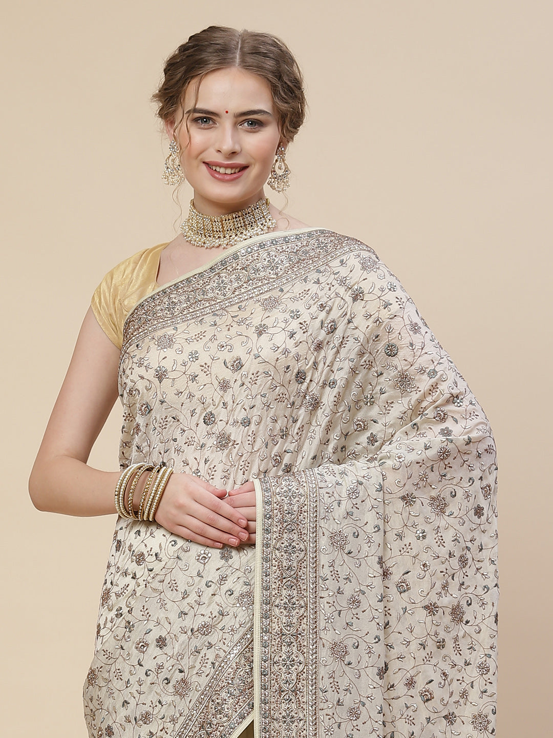 Resham Jaal Organza Embroidered Saree