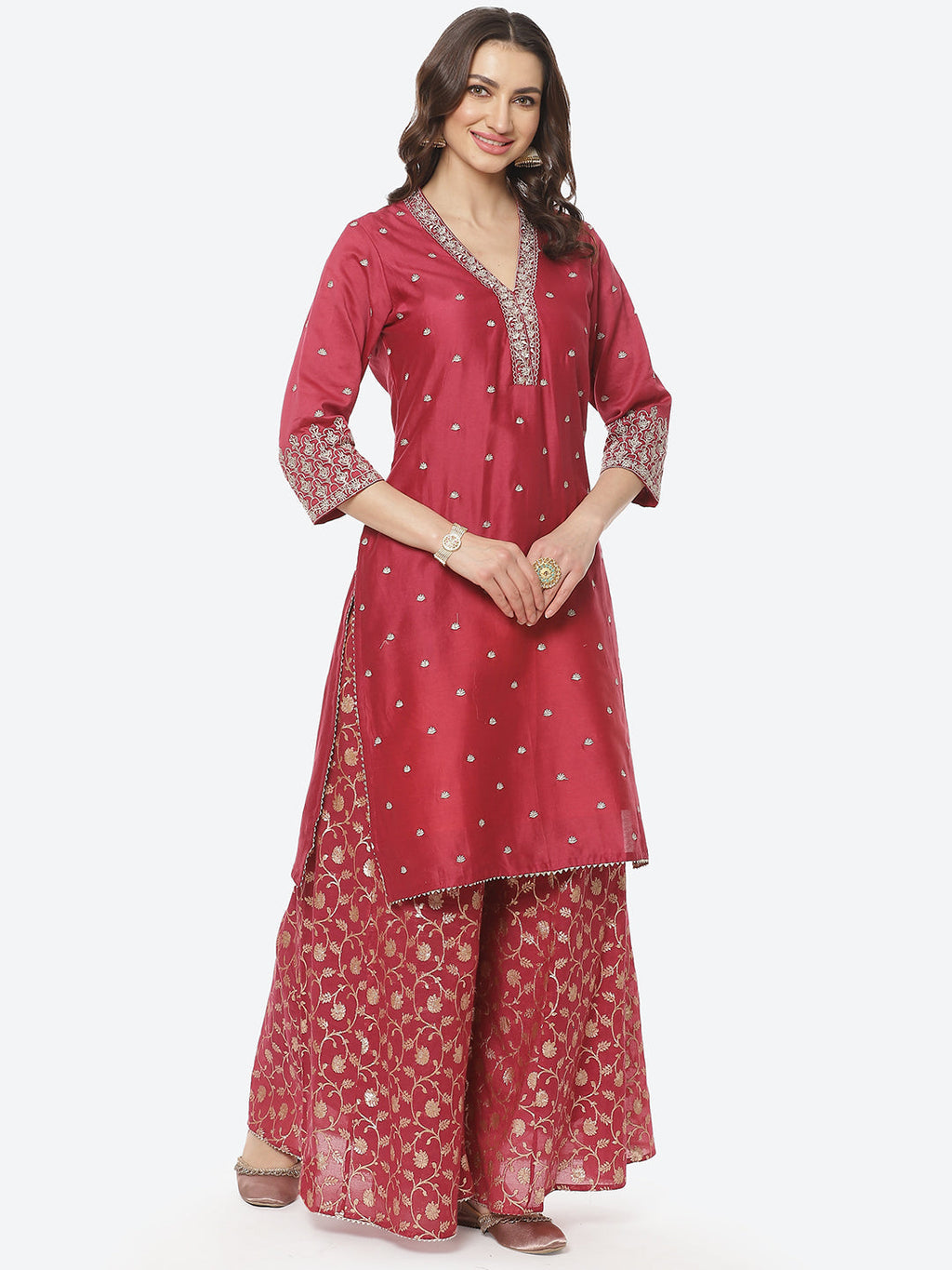 Zari Booti Embroidered Cotton Chanderi Stitched Salwar Kameez With Chiffon Dupatta