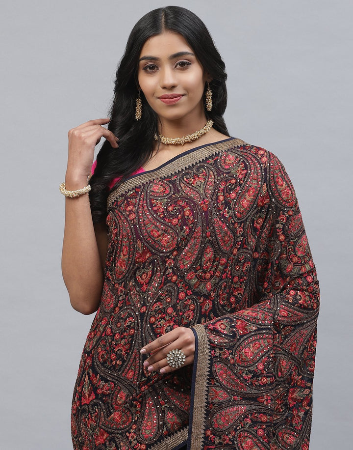 Georgette Saree With Kashmiri Work
