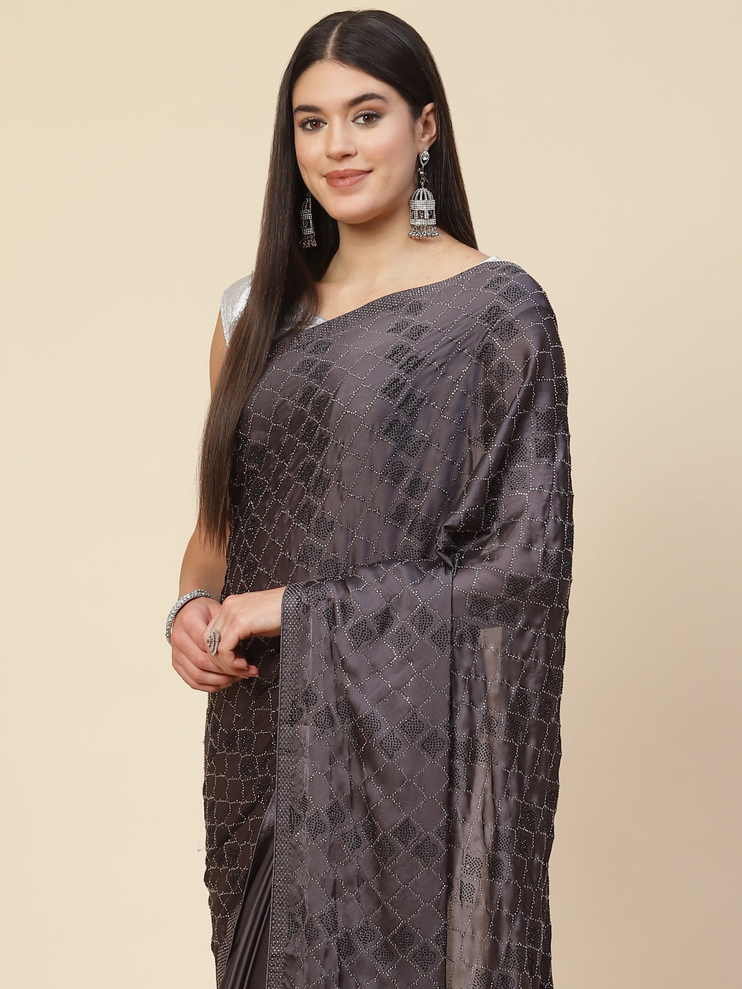 Stone Embroidered Satin Saree