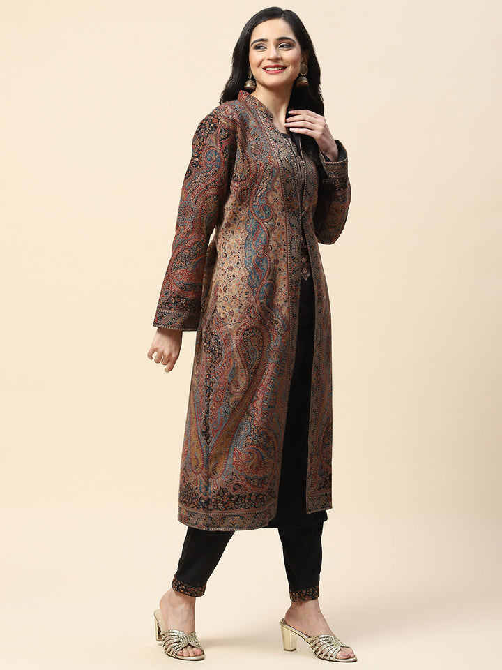 Resham Jaal Woven Pashmina Kurta With Pants &amp; Jacket