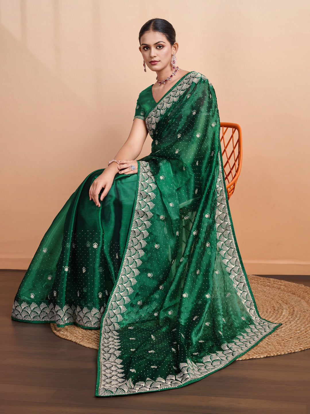 Embroidered Linen Blend Saree