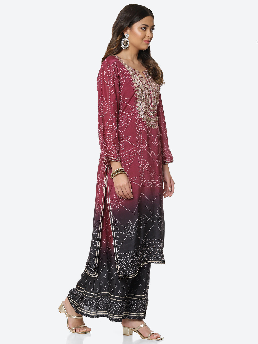 Printed Gota Neck Cotton Kurta With Palazzo &amp; Dupatta