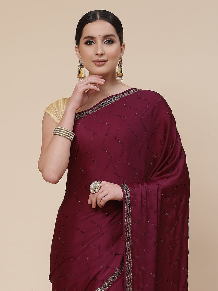 Stone Jaal Satin Embroidered Saree
