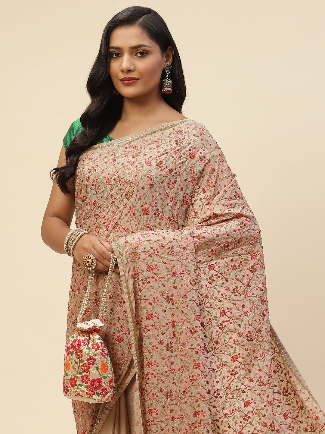 Resham Zaal Embroidered Crepe Saree