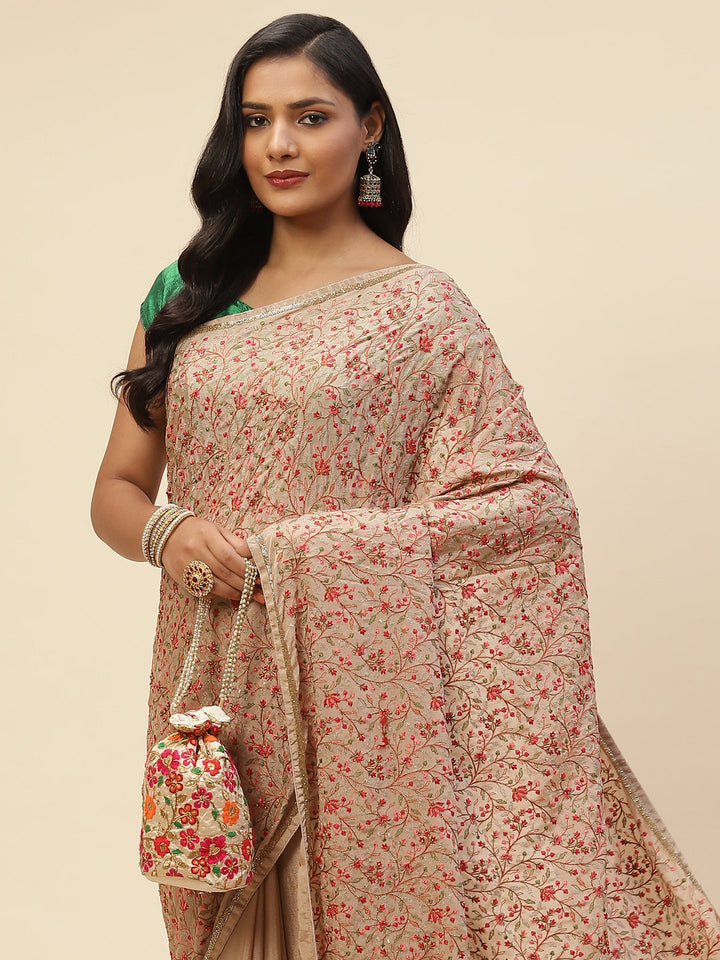 Resham Zaal Embroidered Crepe Saree