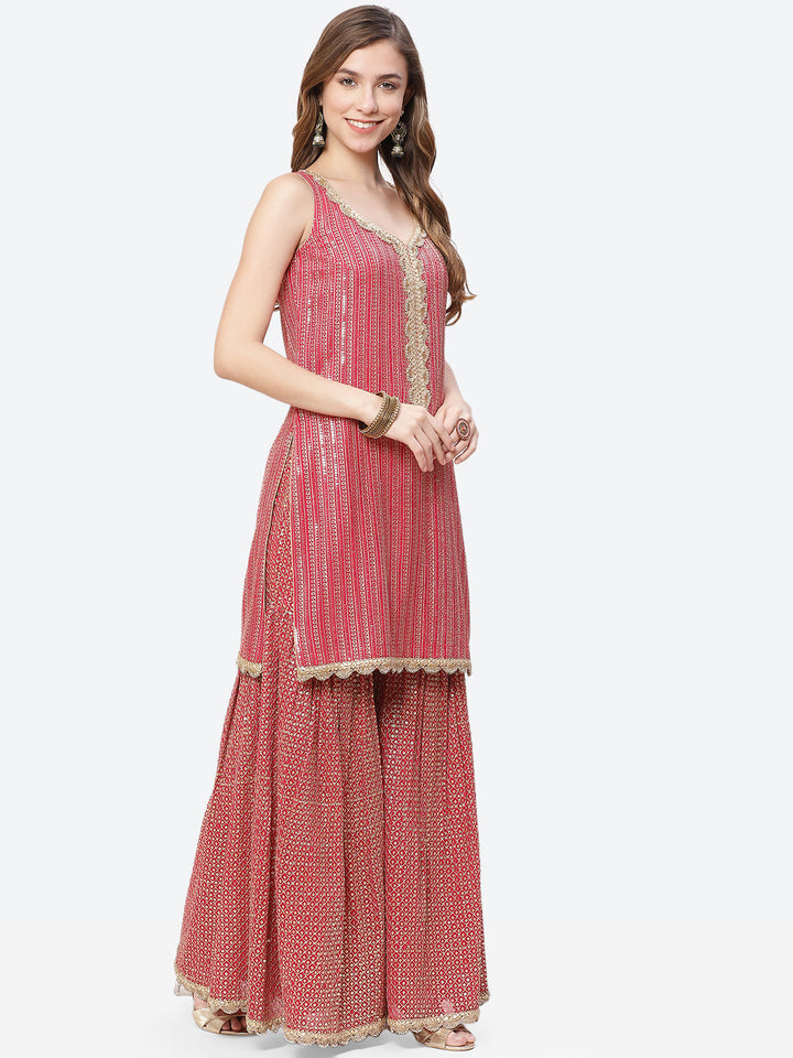 Sequenece Georgette Stitched Salwar Kameez With Net Dupatta