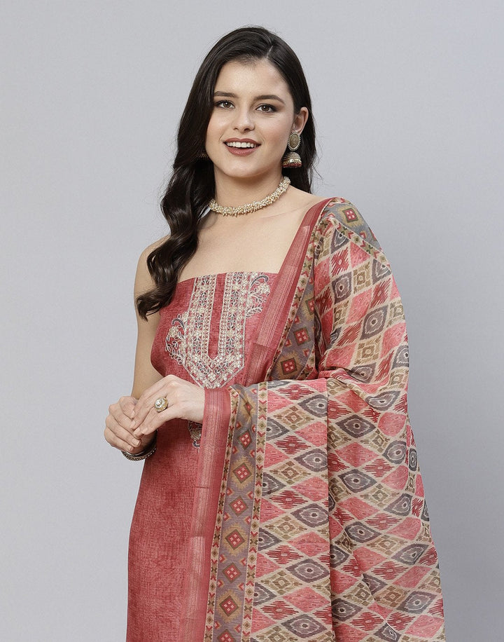 Chanderi Suit Piece With Embroidered Yoke