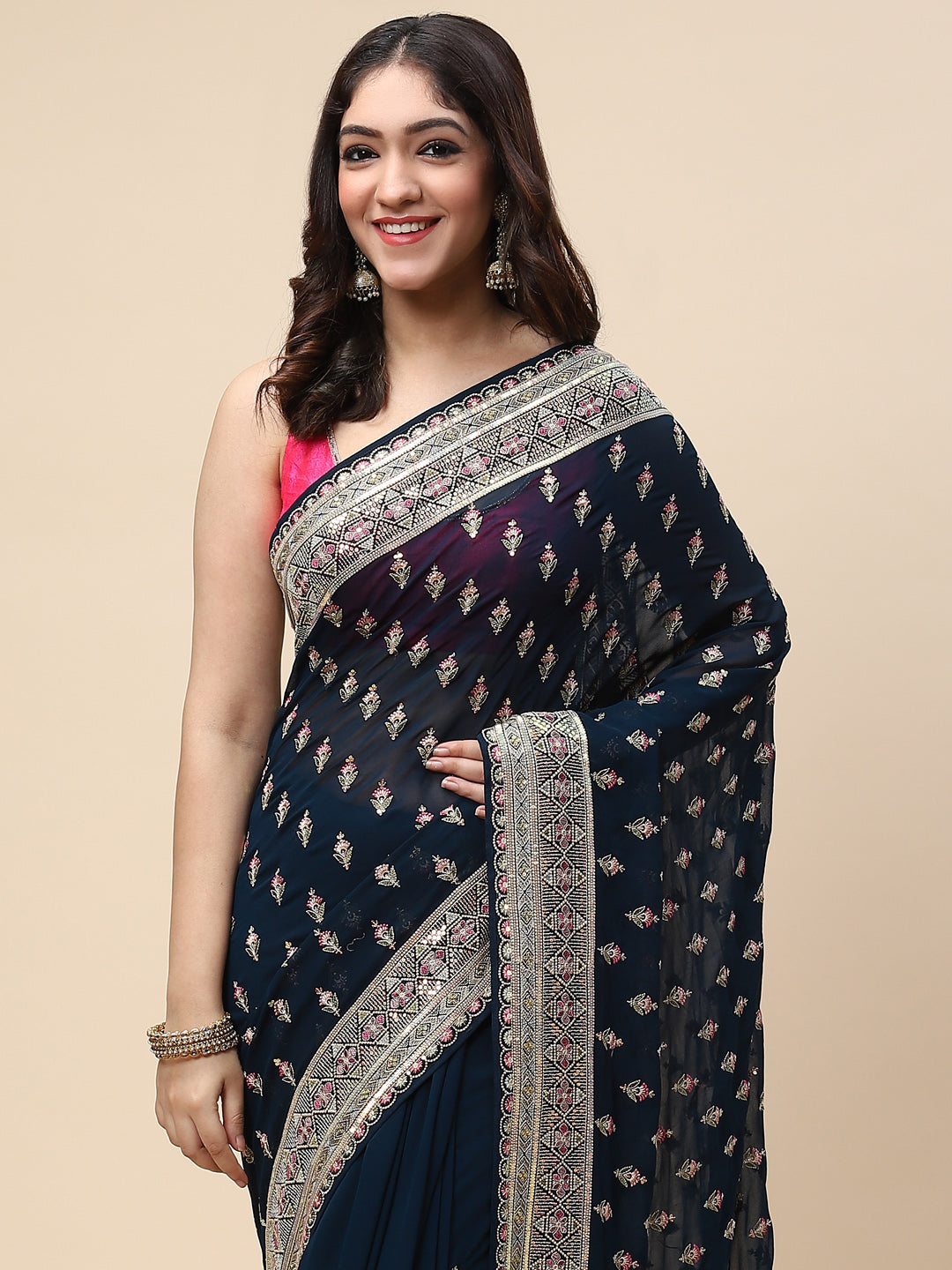 Resham Booti Embroidered Georgette Saree