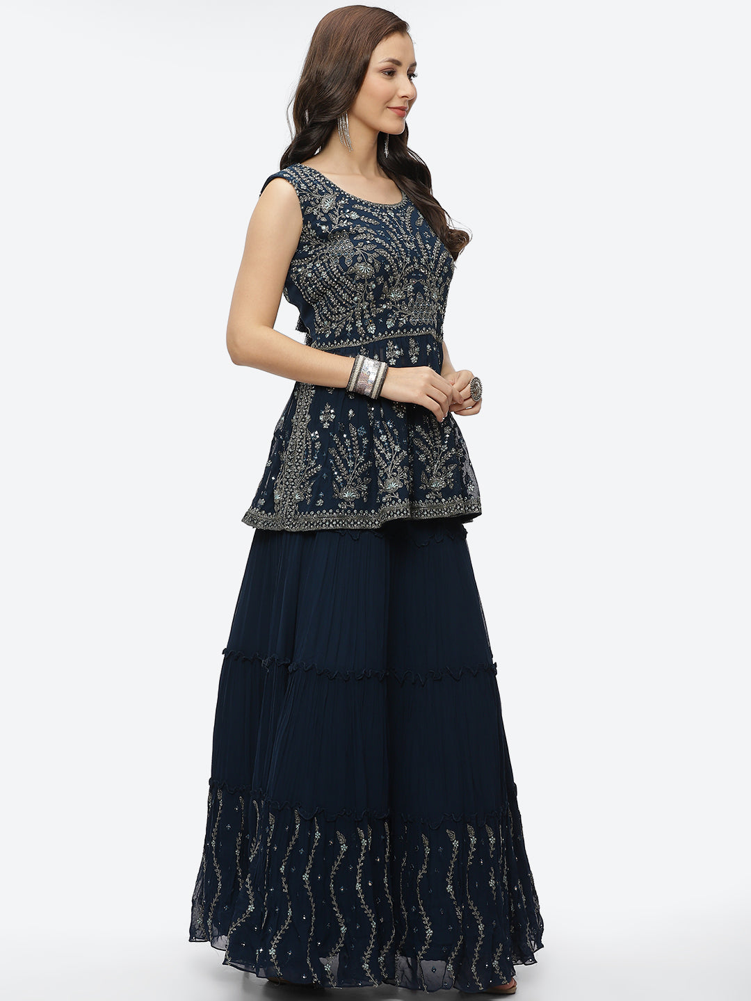 Embroidered Resham Mirror Georgette Choli With Lehenga & Dupatta