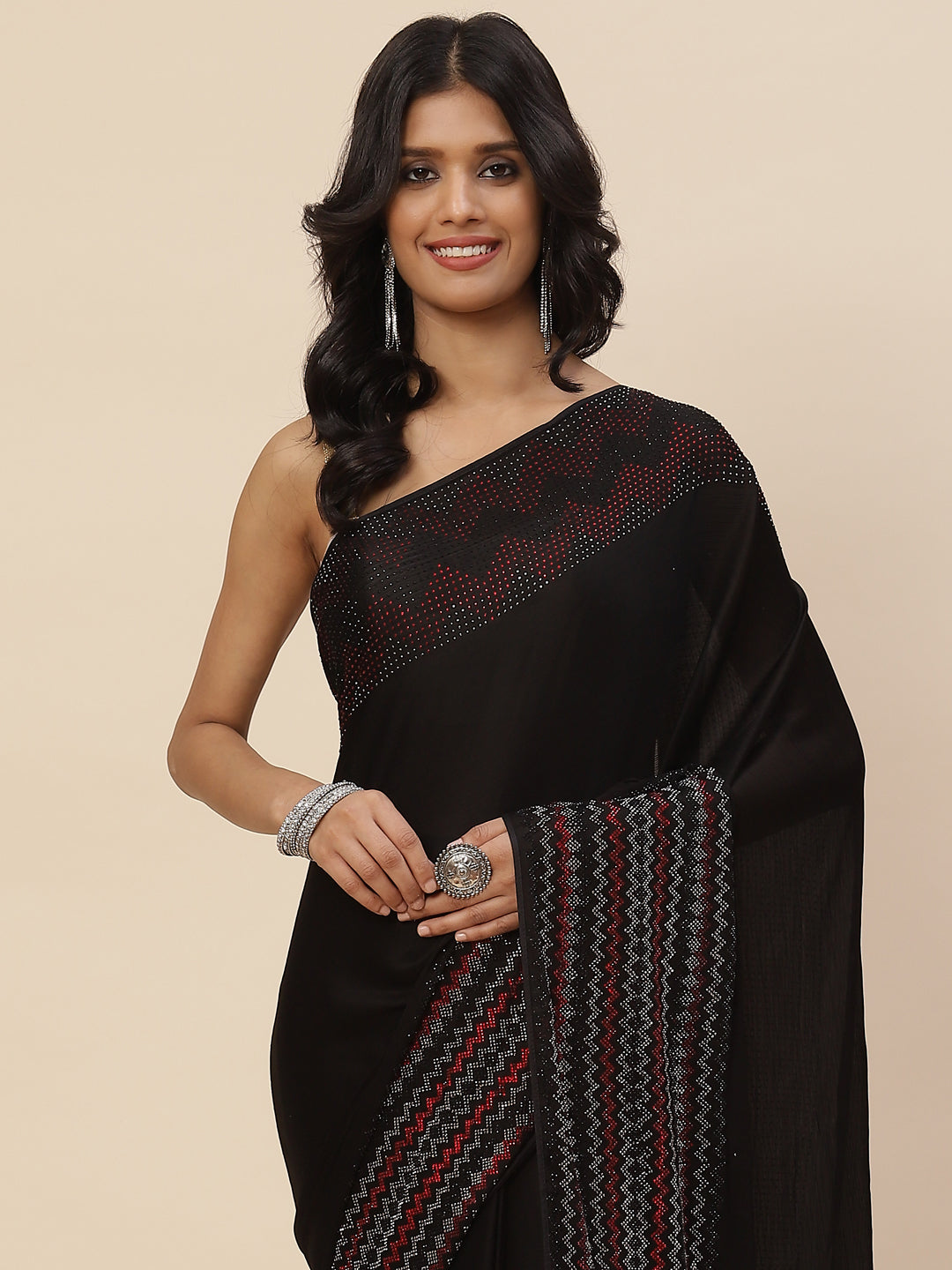 Stone Embroidered Crepe Saree