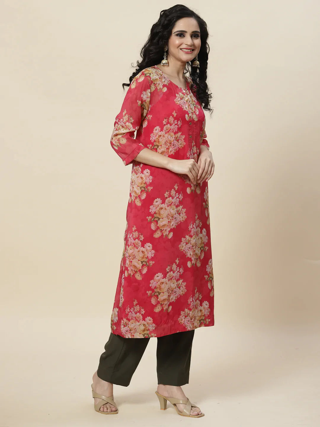 Floral Printed Organza Kurta With Palazzo &amp; Inner