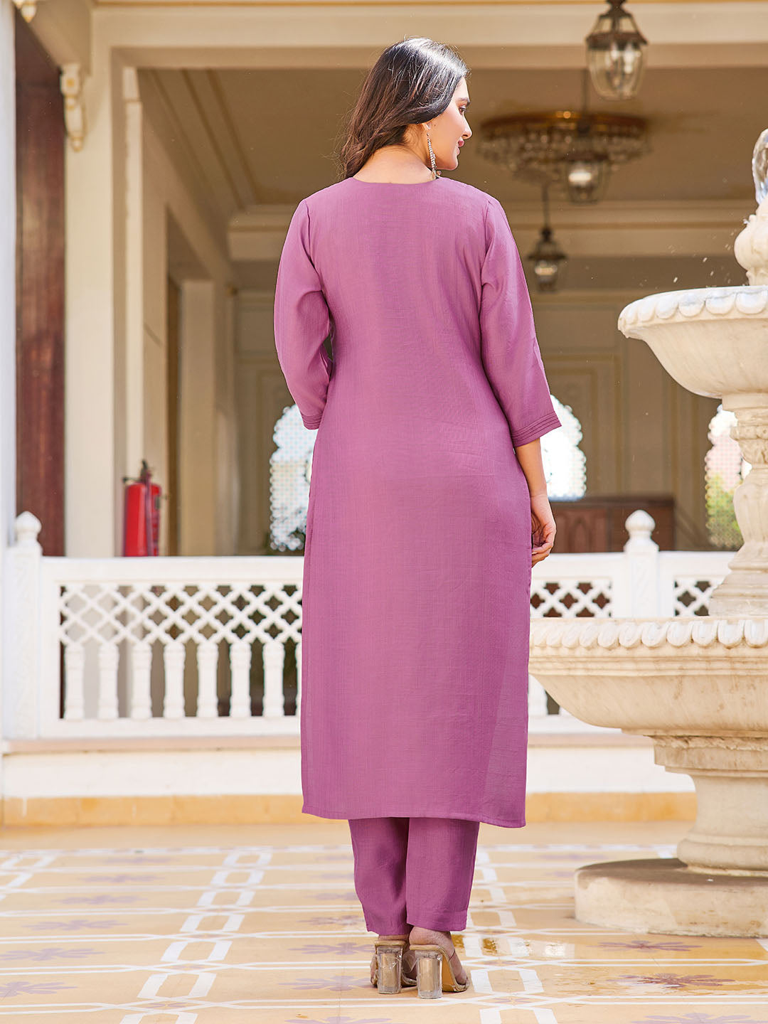 Neck Embroidery Cotton Blend Kurta With Pants &amp; Dupatta